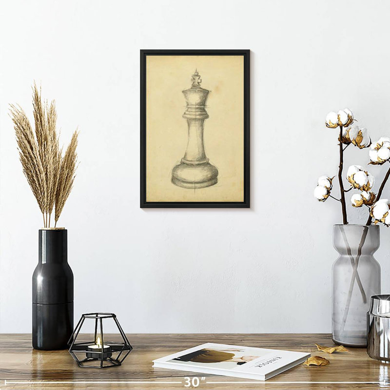 Échecs antiques I, 9 po x 13 po, Cadre flottant noir