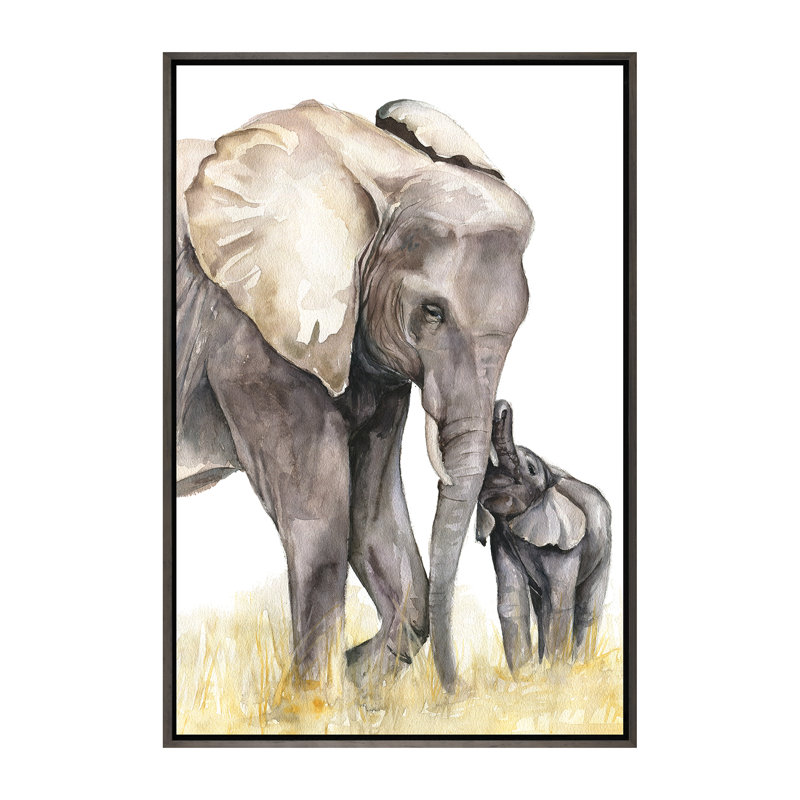 Décoration murale éléphant, H 60 po x l 40po x P 1,5 po, Toile avec cadre gris foncé rustique