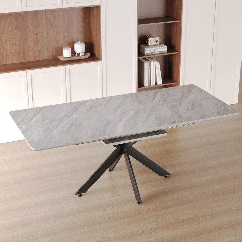 Table de salle à manger extensible 62,4 "à 78,15", pieds en X modernes, Gray / Black
