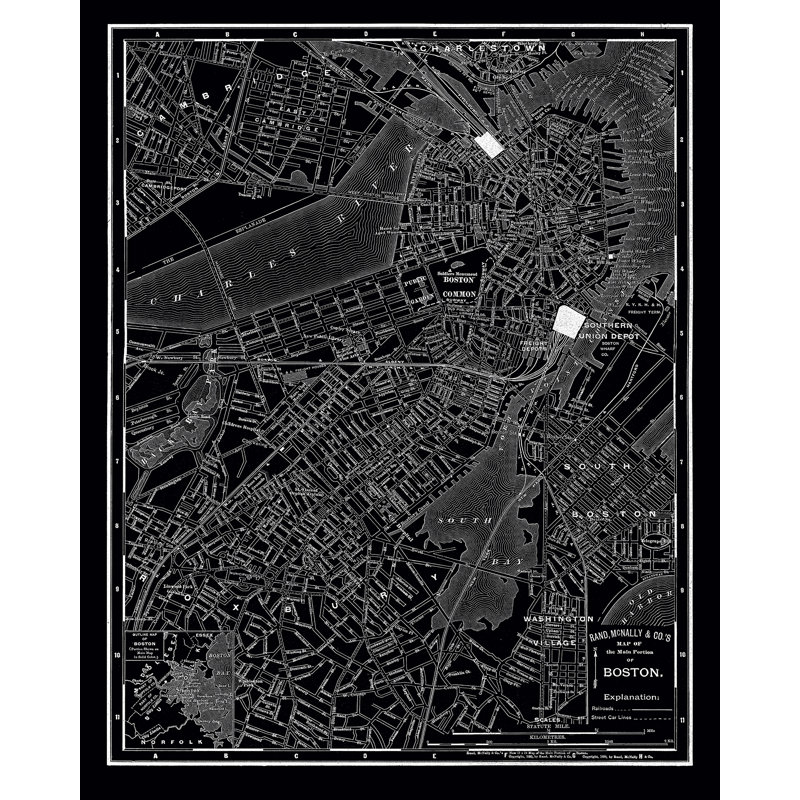 « boston 1985 rétro map », impression sur toile tendue Classic, H 30 po x l 24 po x P 1,5 po