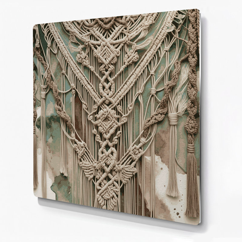 «Botanical Boho Botanical Macrame», art mural en métal brun, H 12 po x l 12 po