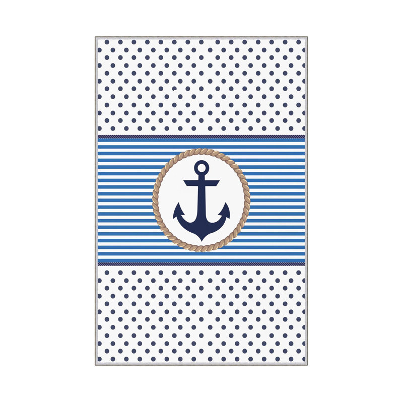 Aponte Machine Woven / Power Loom Polyester Area Rug in Blue/White, Rectangle 2'7" x 4'11"