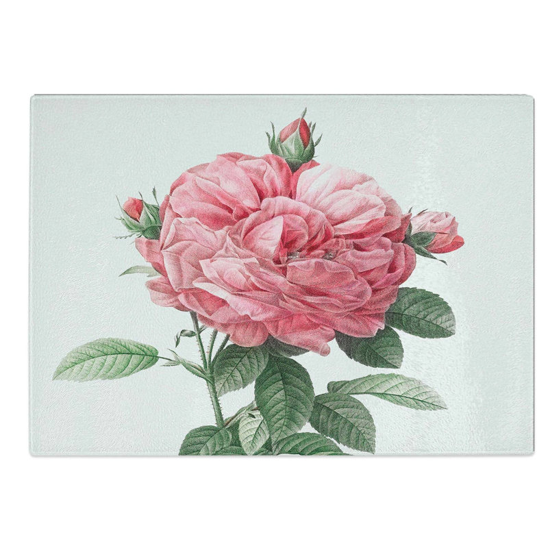 Glass Giant French Rose in Pink by Pierre-Joseph Redoute Chopping Board, 28.5 cm W x 20 cm L
