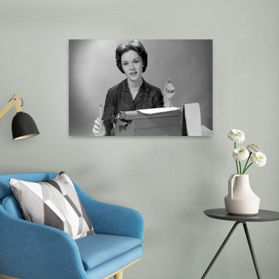 1960S Portrait Secretary Seated Behind Typewriter With Steno Book To Side And Pencil In Hand Looking At Camera Classic Retro Vintage Portrait Wall Art