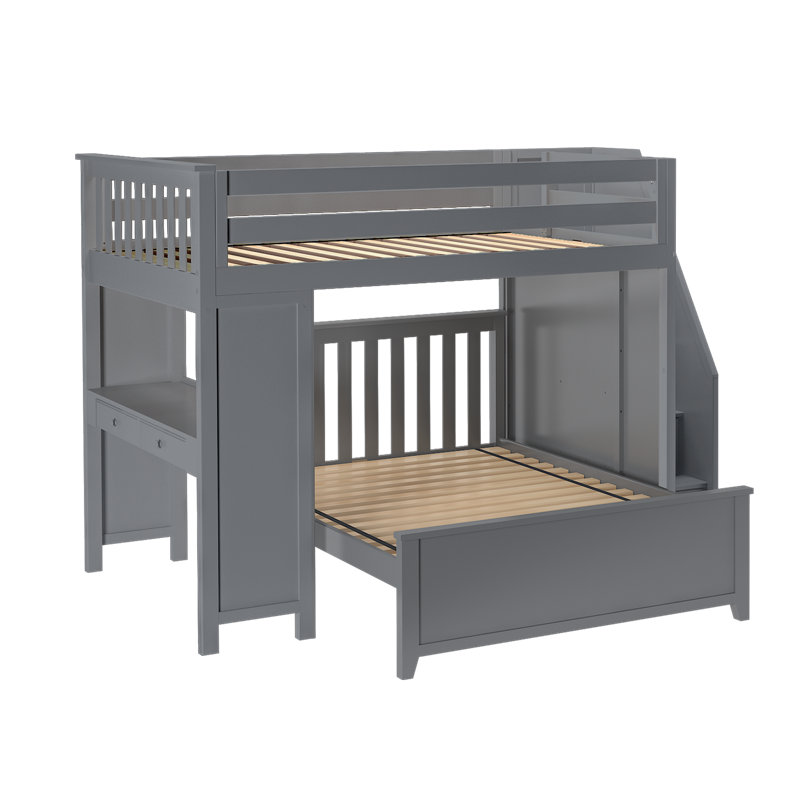 Haner Full over Full Bunk Bed with Build-In Desk with Built-In Stairs, Gray