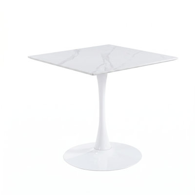  Bristol 31" Square Dining Table, Sintered Stone Kitchen Table with White Steel Tulip Pedestal Base, Modern Dining Room Table for 4, Retro-Inspired Square Table with Round Foot