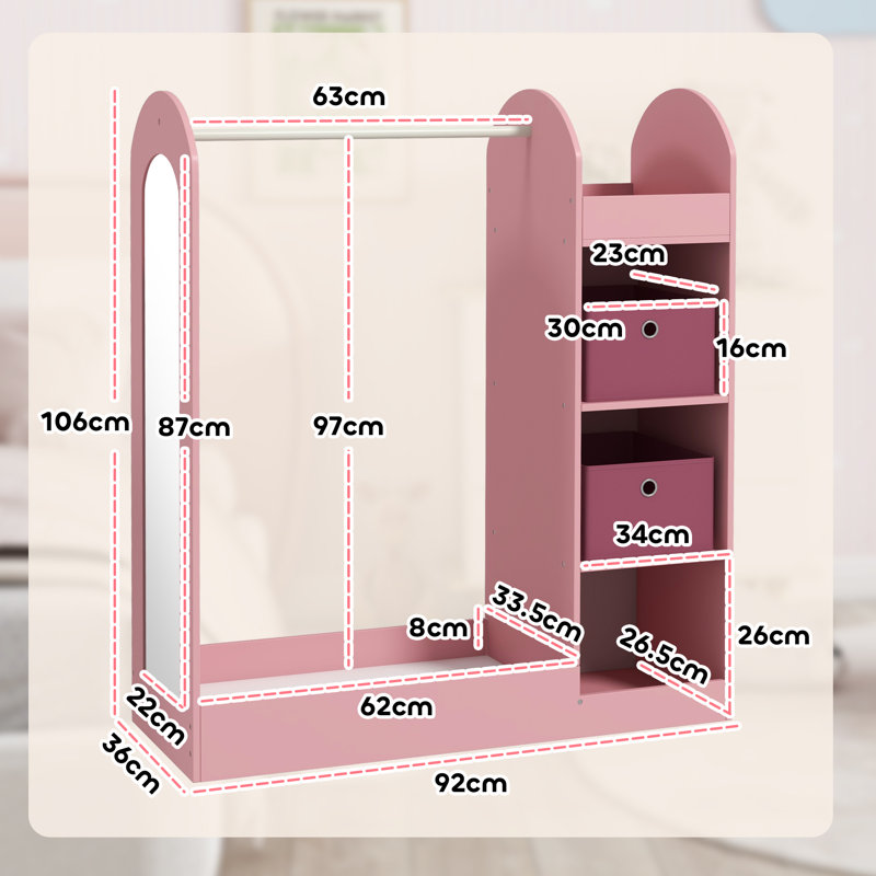 Annysa Kids Clothes Rail, Children Dress Up Storage, Mirror, Pink 