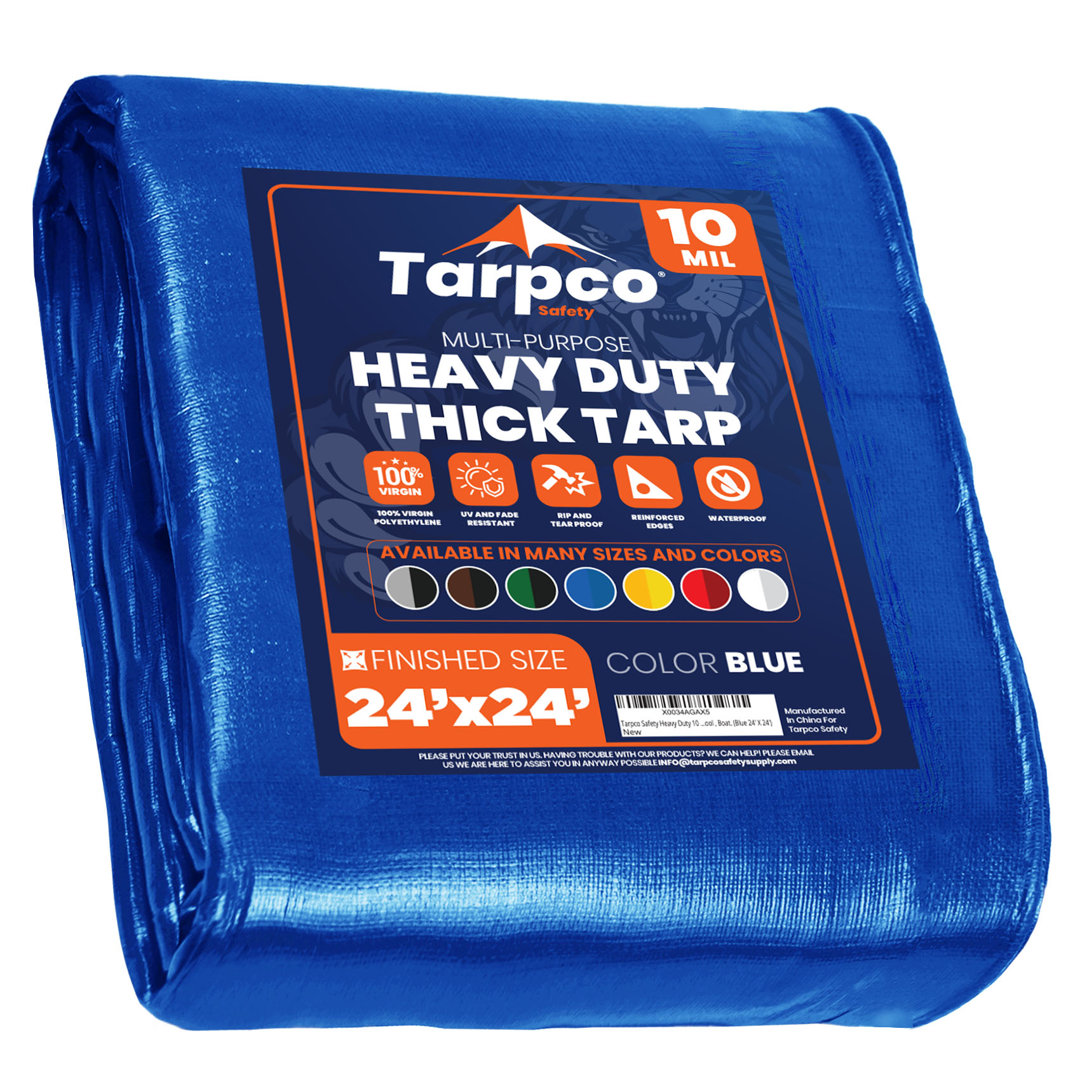 24 ft. x 24 ft. 10 Mil Heavy Duty Polyethylene Tarp, Waterproof, UV Resistant Tarpco Safety 