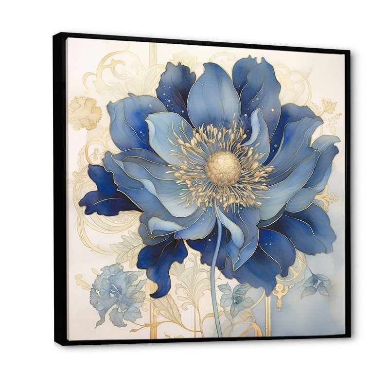 «Blooming Blue & White Chrysanthemum Flower» sur impression sur toile, Cadre flottant noir, H 36 po x l 36 po x P 1,5 po
