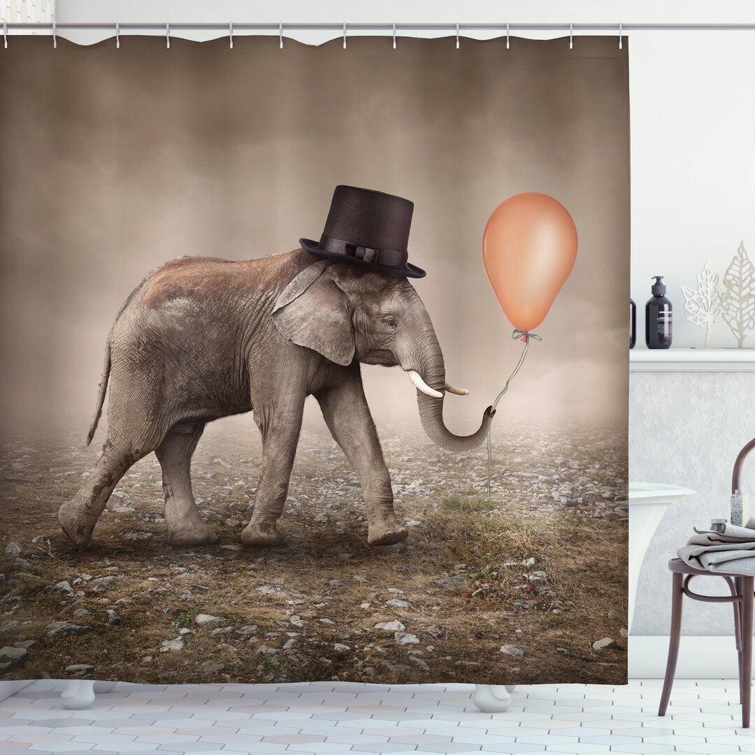 Duschvorhang, Illusionist Elefant, Surreal, Orange Schwarz Taupe