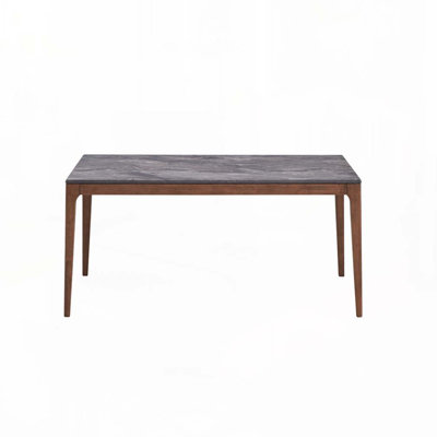 Stone Rectangle Top Dining Table With Wood Base