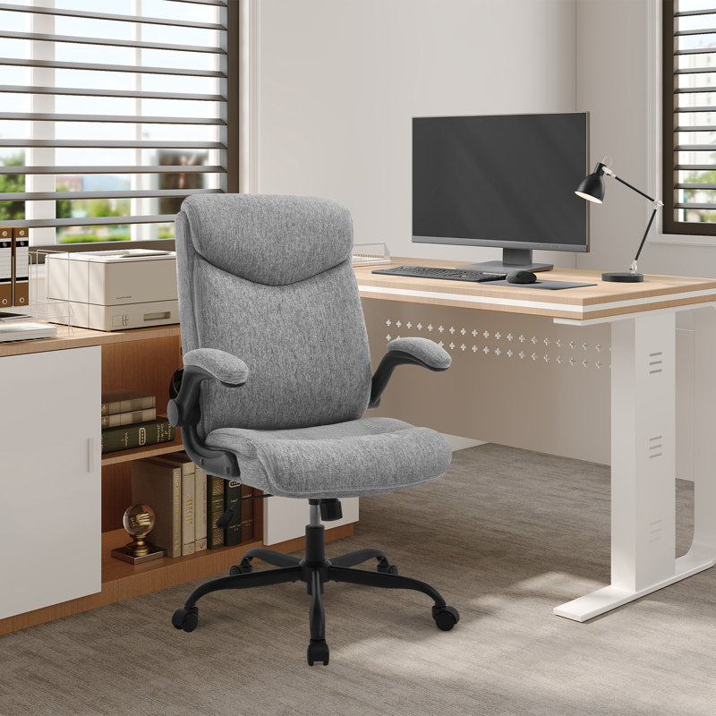 Office Chair, Executive Chair, Ergonomic Chair, Tilting Function, Headrest, Folding Armrests, Padded Seat, Grey