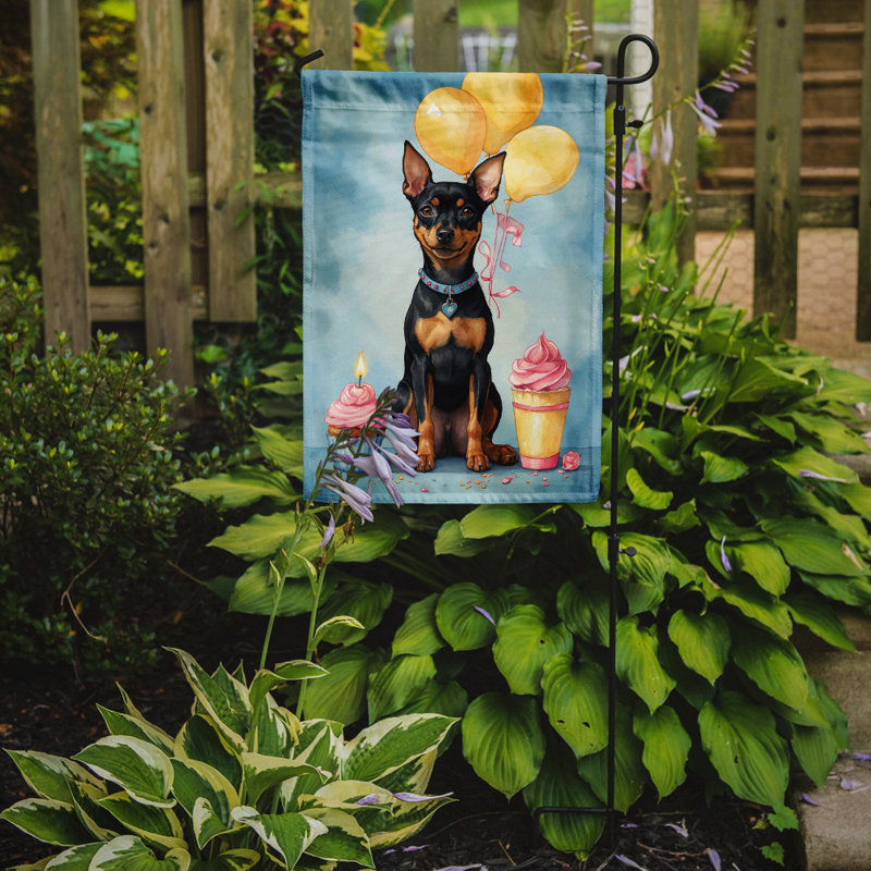 Drapeau de jardin «Happy Birthday», Pinscher miniature