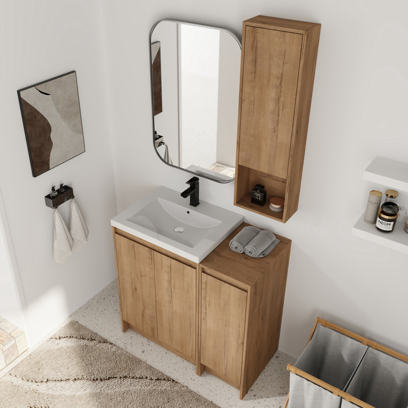 Meuble-lavabo simple 36 po avec plateau en résine et rangement flottant