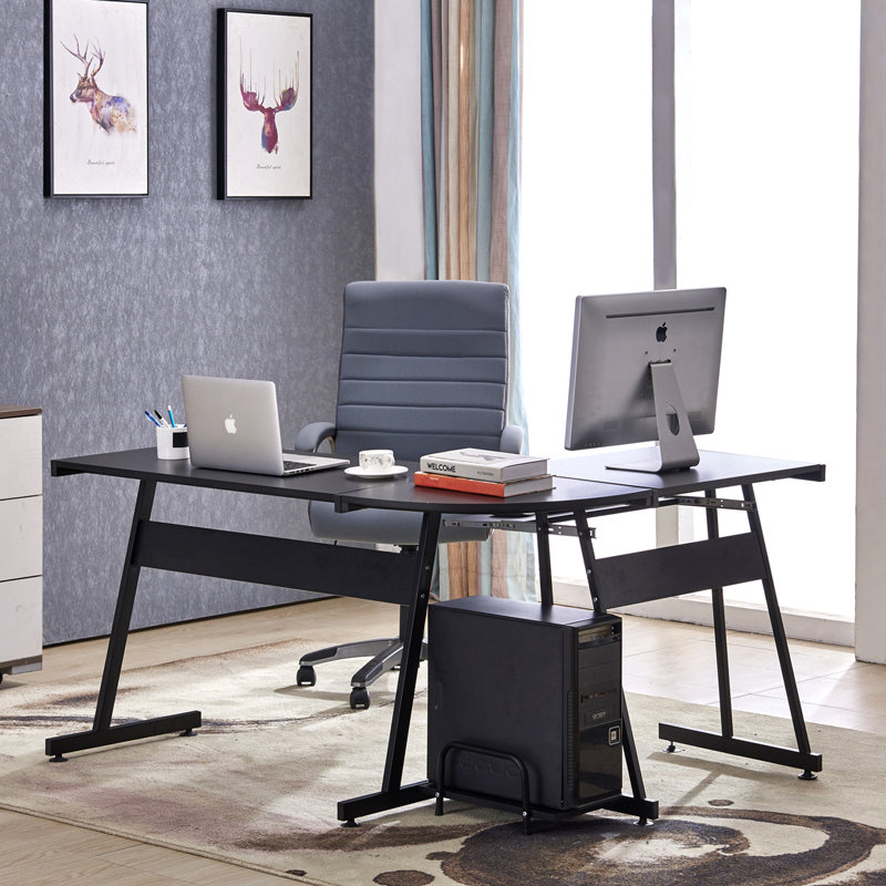 Home Office Reversible L-Shaped Corner Computer Desk with Keyboard Tray and and CPU Stand, Black