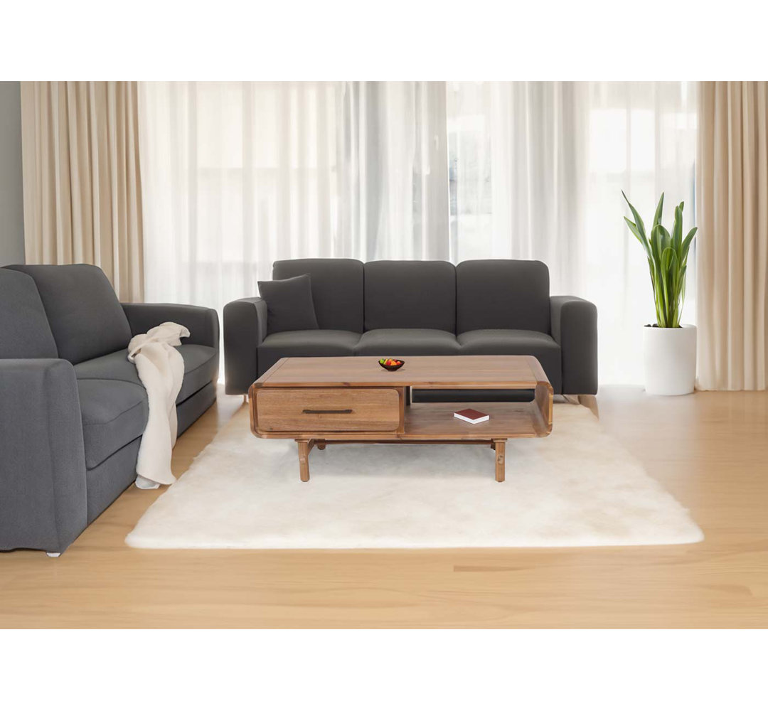 Couchtisch MCW-M47, Wohnzimmertisch, Schublade, Akazie Massiv-Holz gebeizt 44x125x60cm 25kg