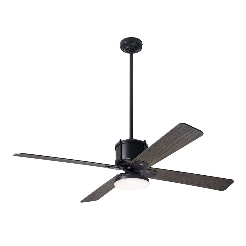 Industry LED Downrod Ceiling Fan, Dark Bronze, Remote Control, Graywash