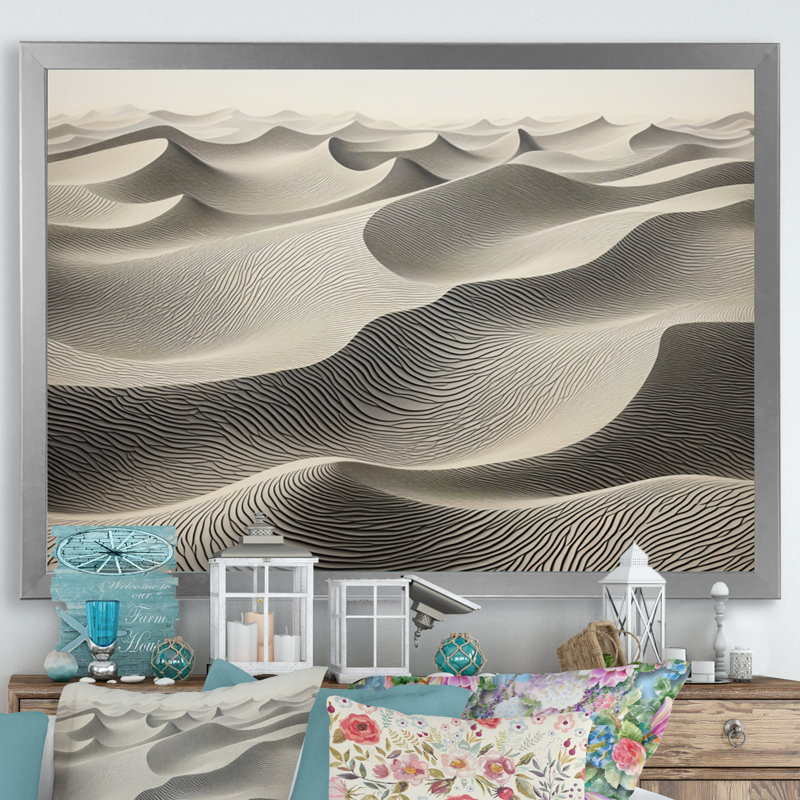 " Gray Saharan Dunes II ", 34" H x 44" W x 1.5" D, Silver Picture Framed