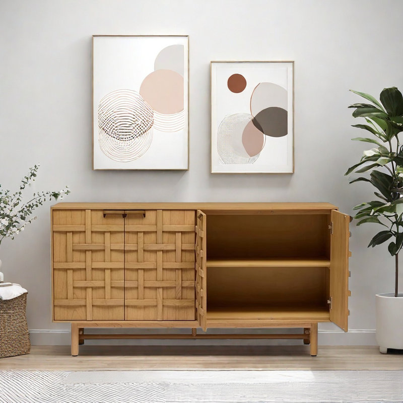 Minimalist Sideboard Cabinet With 4 Doors, Sandy Brown