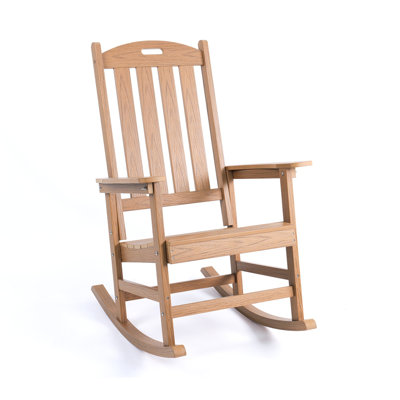 Chaise berçante de couleur teck, adaptée à toutes les saisons: chaise longue d'extérieur, fabriquée en matériau robuste de type Hips, équipée d'accessoires en acier inoxydable 304