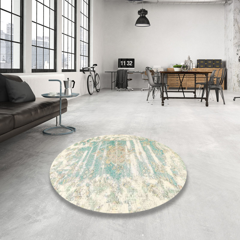 Tapis beige/bleu traditionnel Armgard, Rond 4 pi