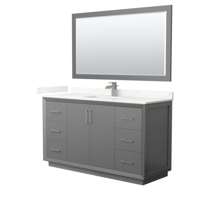 Meuble-lavabo sur pied simple 60 po avec plateau en quartz Strada
