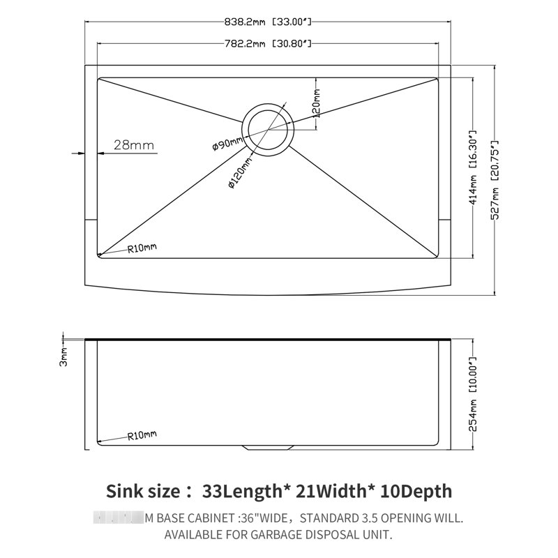 33" Rose Gold Sink, 33X21x10 Inch Stainless Steel, Wear- Nano Technology, More Working Space Apron Water- Finish, Area
