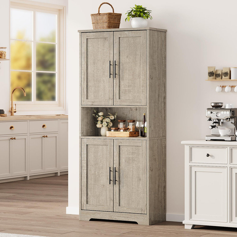 Armoire garde-manger blanche avec portes, unité de rangement autoportante haute de 70 pouces avec tablettes réglables pour la cuisine, la salle à manger, la salle de bain ou le salon