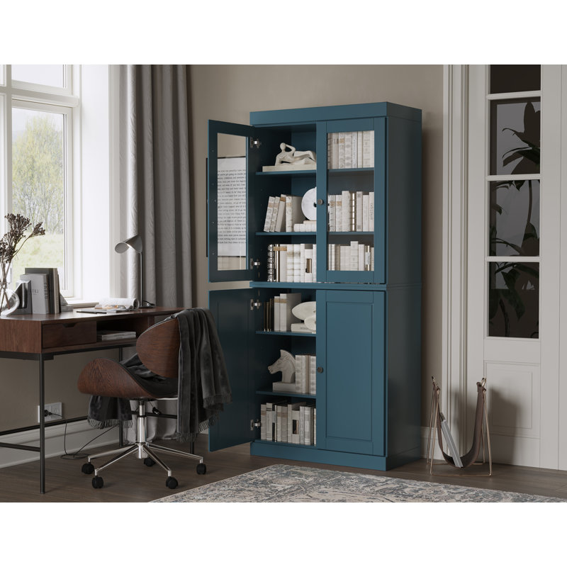 Vereniz Palace Imports 100% Solid Wood 6-Shelf Bookcase, Raised Panel & Clear Glass Doors, Adjustable Shelves, 32" Wide, 71.5" Tall