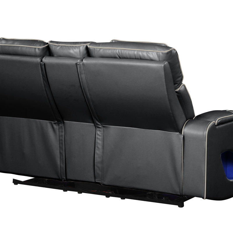 Ensemble de salon inclinable 2 pièces Fortuner avec cadre en bois et fonction de massage pour un confort ultime, Noir