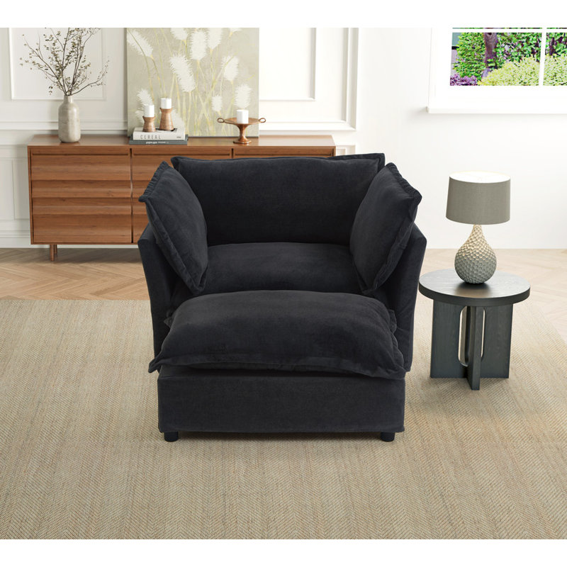 Accent Chair with Movable Ottoman, Black 