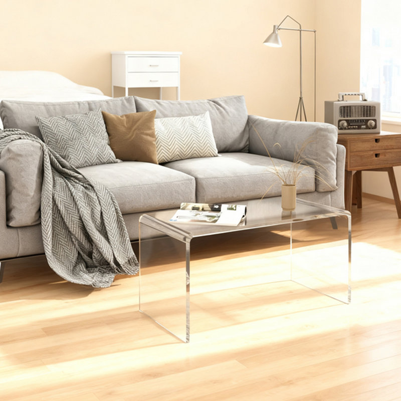 Table basse, table basse rectangulaire en acrylique 39 po, H 15,9 po x L 39,4 po x l 16 po