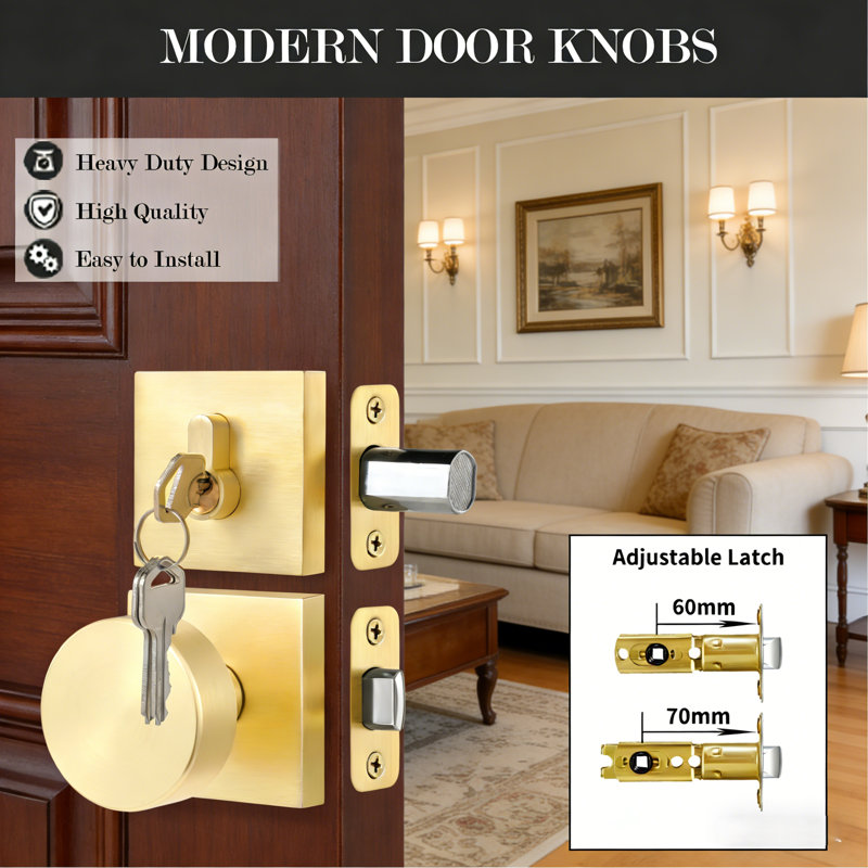 Deadbolt and Passage Door Knobs Set, Satin Brass