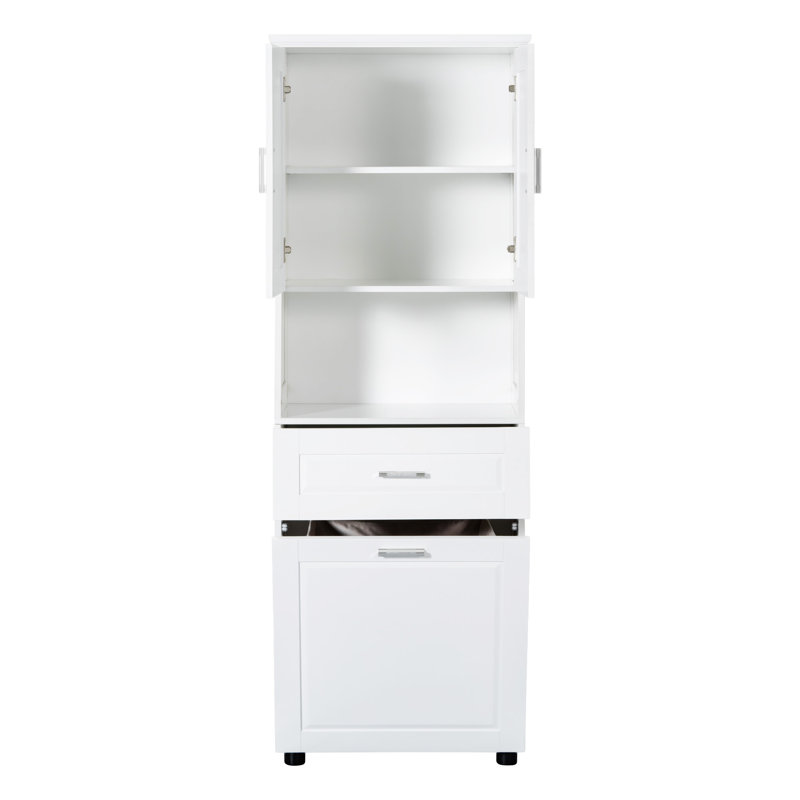Tall Bathroom Cabinet With Laundry Basket, White