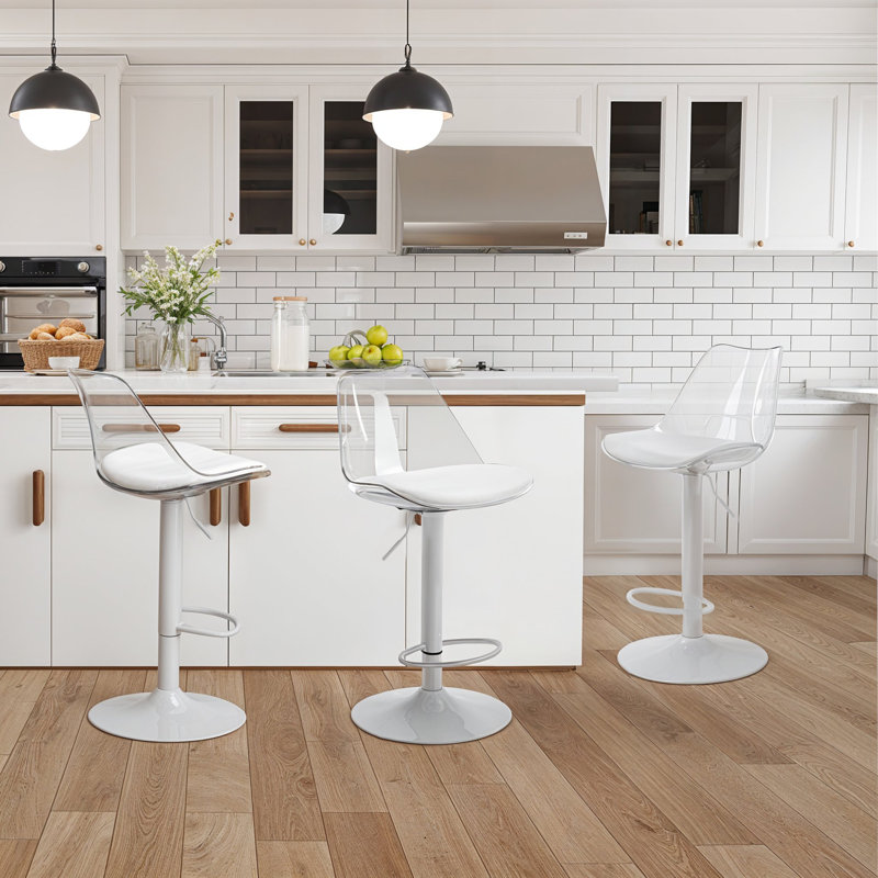 Swivel Upholstered Adjustable Height Counter Stool, White
