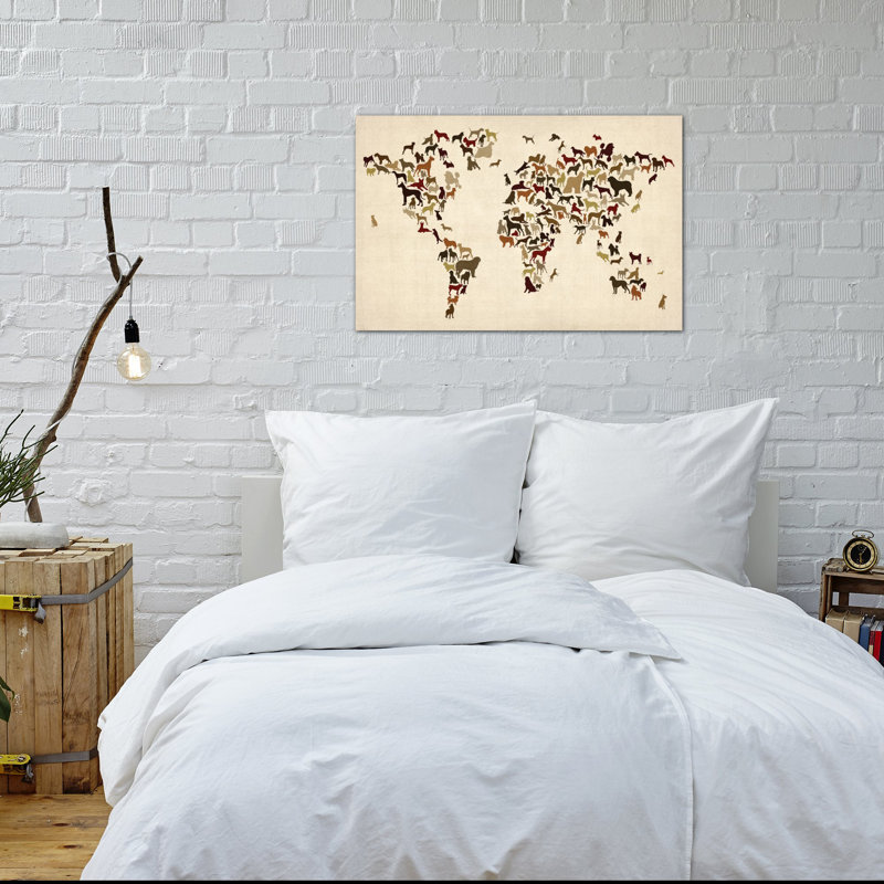 World Map Series: Dogs, impression sur toile tendue, H 8 po x l 12 po x P 0,75 po, Toile tendue, Pas de tapis