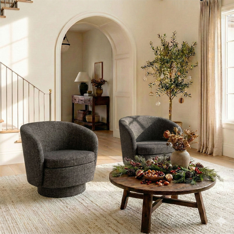 Ensemble de 2 chaises d'appoint modernes en tweed, Tweed gris