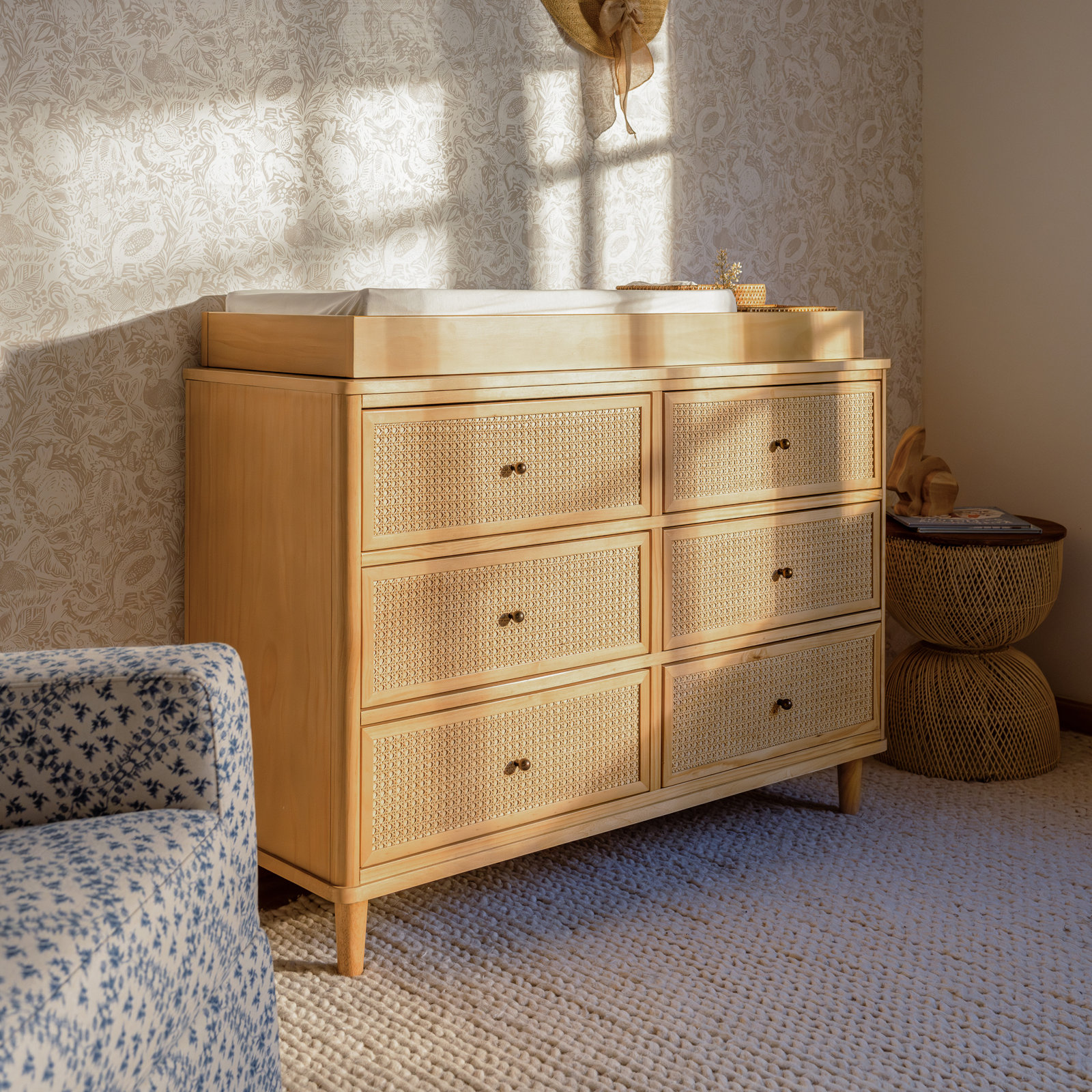 Marin 6 Drawer 19.49" W Dresser, Honey/ Honey Cane