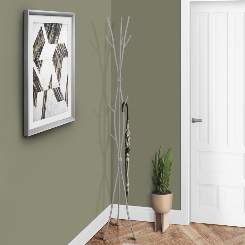Portemanteau, portemanteau, autoportant, 11 crochets, vestibule, h 74 po, chambre à coucher, métal gris, contemporain, moderne