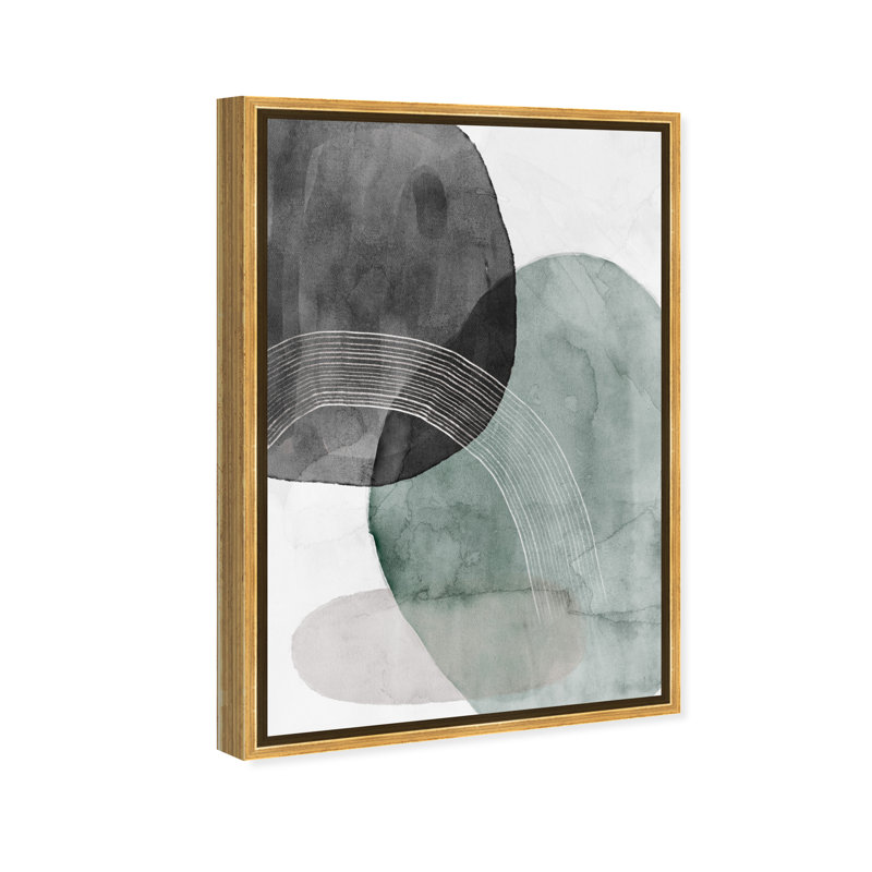 Abstrait vert solidaire géométrique - Peinture, Toile encadrée d'or, H 36 po x l 24 po