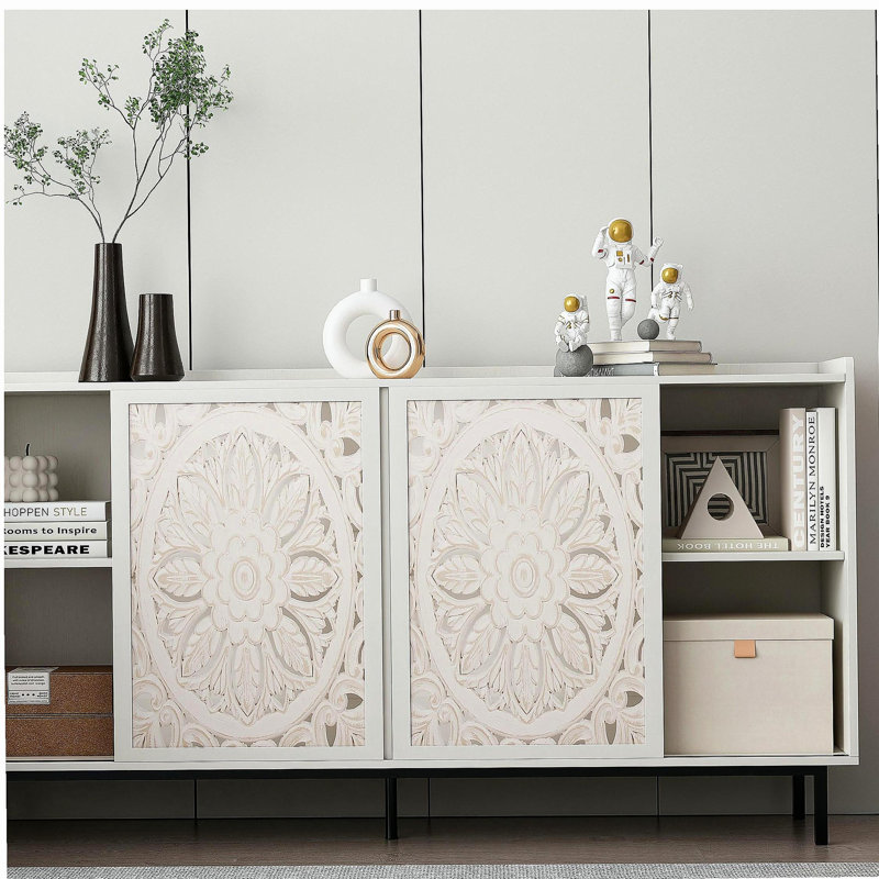 Meuble télé de style Mid-Century moderne avec rangement blanc et armoire de rangement