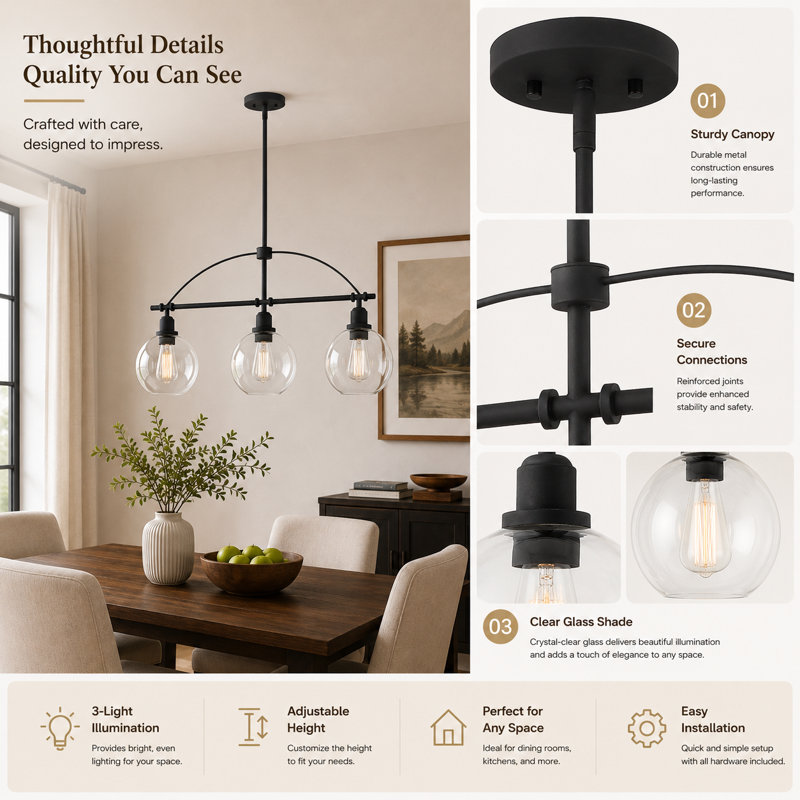 Bangura 3 - Light Matte Black Kitchen Island Pendant