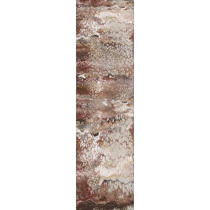 Tapis abstrait brun tissé à la machine, Tapis de couloir 2 pi 3 po x 7 pi 6 po