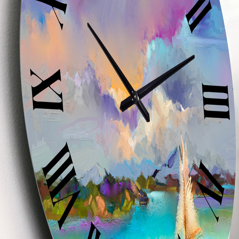 Impressionniste paysage marin avec petits bateaux III - horloge murale moderne, Petit