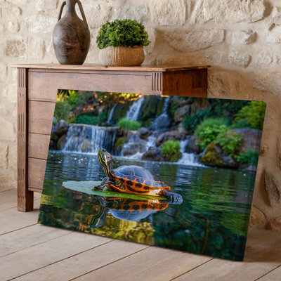 Canvas A Beautifully Detailed Turtle Rests On A Lily Pad In Wall Art A Serene Crystal Clear Pond Surrounded By Lush Greenery The For Canvas Wall Art