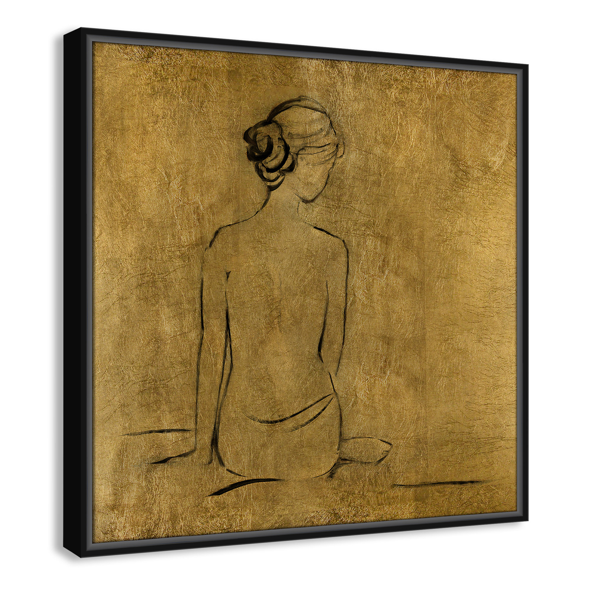 Golden Bather I by Sally Swatland - Painting Print, Black Framed Canvas, 25.5" H x 25.5" W x 2" D