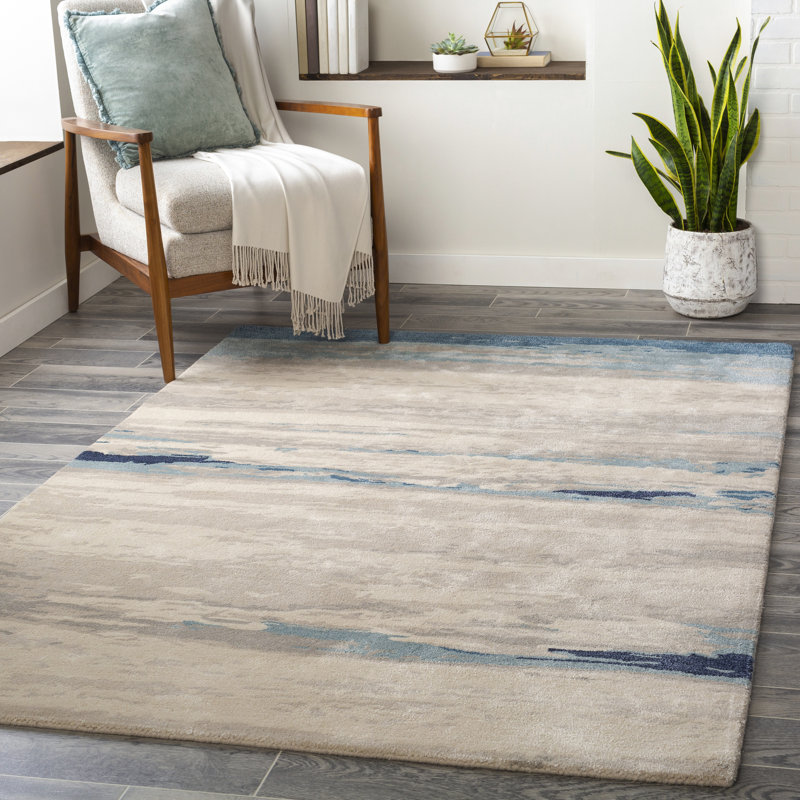 Tapis bleu / beige à motif abstrait touffeté à la main Carnkirk, Rectangle 8 pi x 10 pi