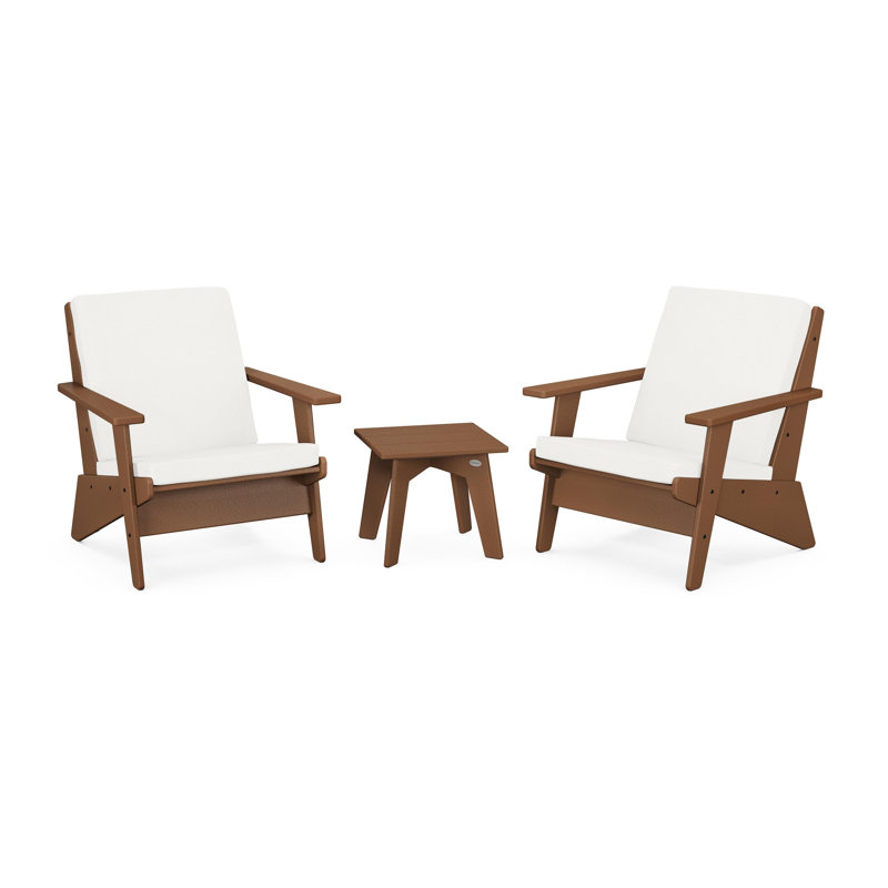 Riviera Modern Lounge 3-Piece Set, Natural Linen, Teak