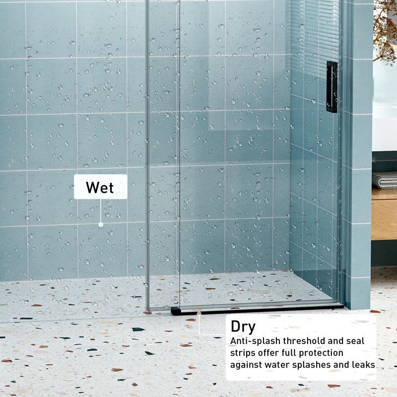 Porte de douche coulissante simple sans cadre à fermeture en douceur de 56 à 60 po x H 76 po, verre trempé 1/4 po (6 mm) avec revêtement antidéflagrant