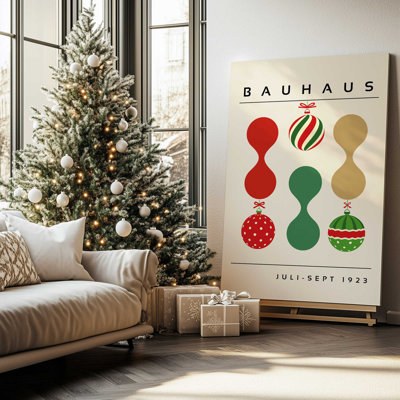 Bauhaus Retro Christmas Ornaments Print on Canvas